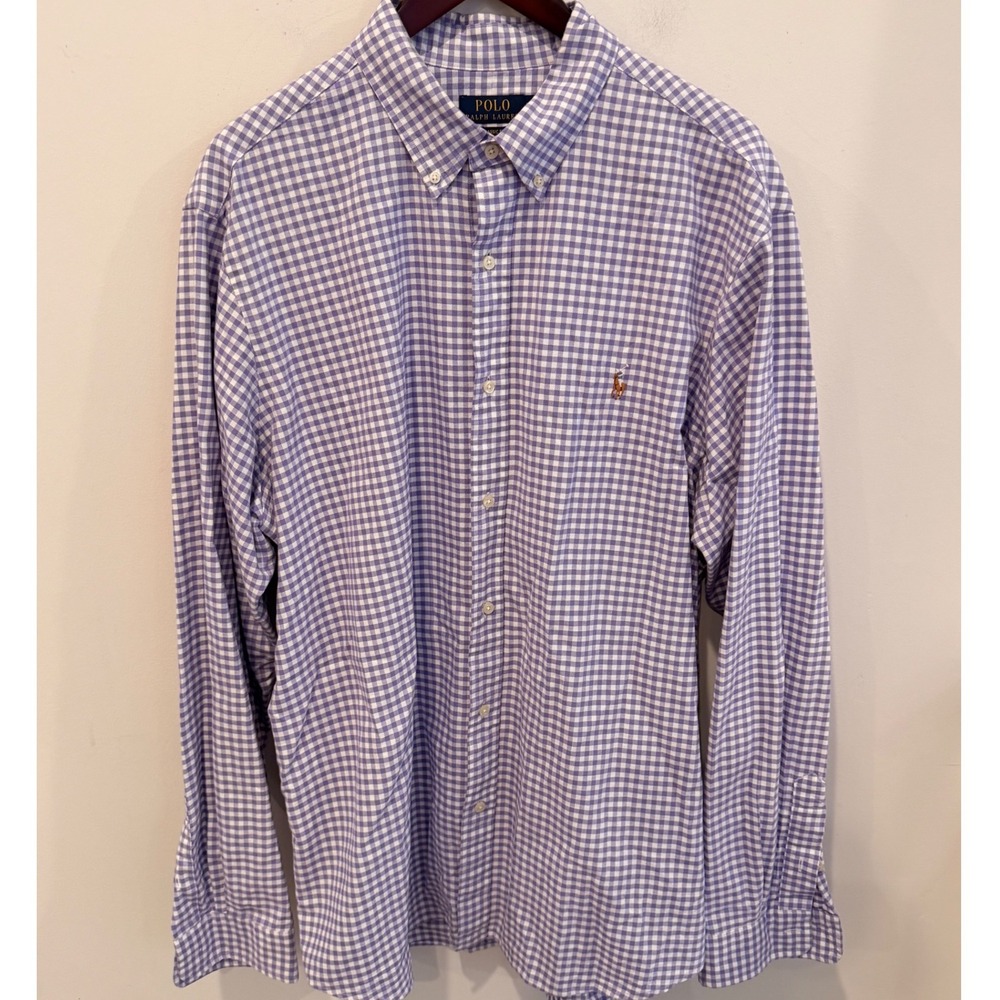 Polo Ralph Lauren Mens XXL Classic Gingham Oxford Shirt Purple White Long Slv